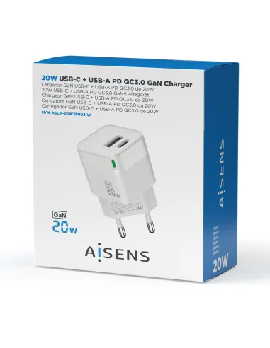 Aisens ASCH-20W2P002-W Cargador USB-A y USB-C 20W Blanco