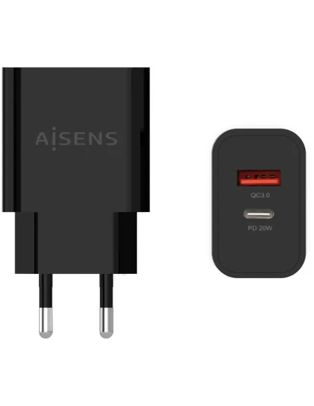 Aisens A110-0682 Cargador USB-A y USB-C 20 W Negro