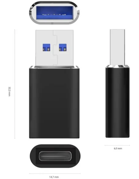 Aisens A108-0678 Adaptador de USB USB-A a USB-C Negro
