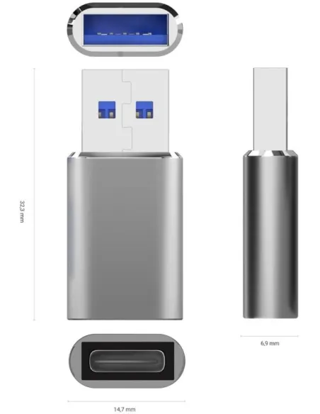 Aisens A108-0677 Adaptador de USB USB-A a USB-C Gris