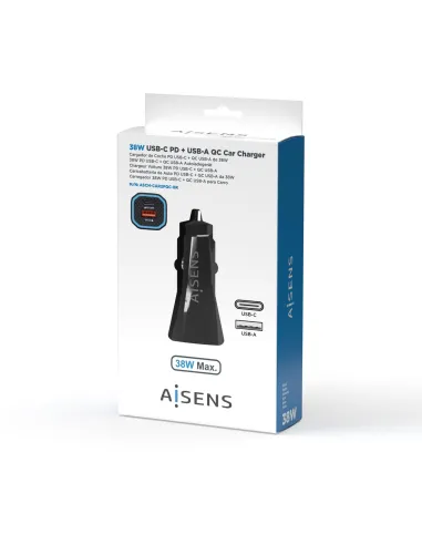 Aisens ASCH-CAR2PQC-BK Cargador de Coche Encendedor de Cigarrillos USB-A/USB-C Negro