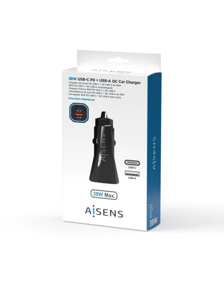 Aisens ASCH-CAR2PQC-BK Cargador de Coche Encendedor de Cigarrillos USB-A/USB-C Negro
