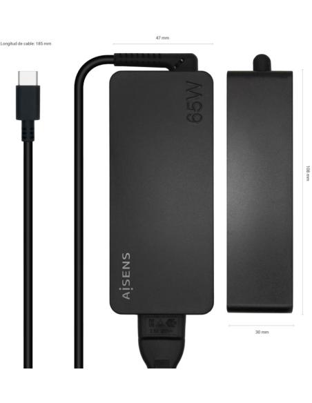 Aisens ASCH-1PD65D-BK Cargador USB-C 65 W 1,2M Negro