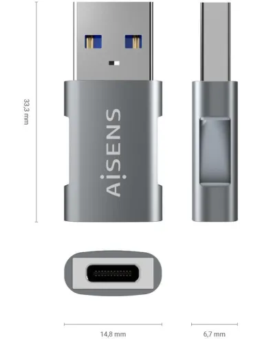 Aisens A108-0655 Adaptador USB USB-C a USB-A Gris