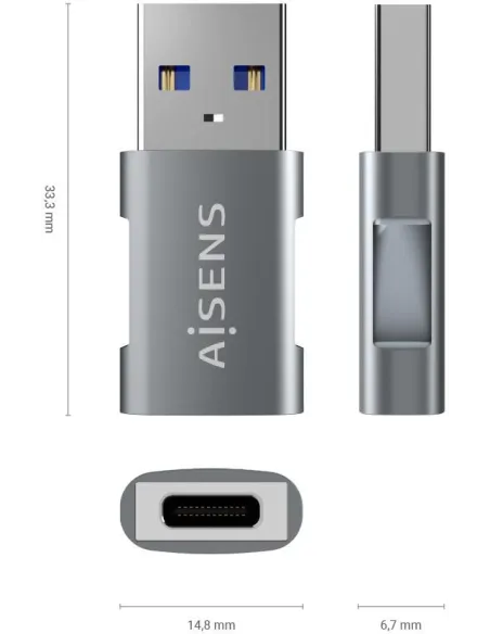 Aisens A108-0655 Adaptador USB USB-C a USB-A Gris