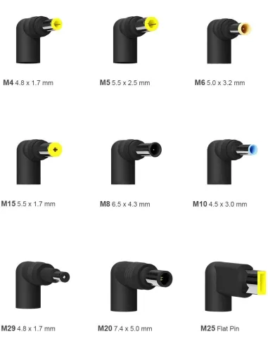 Aisens ASLC-65WAUTO-BK Cargador Portátil 65 W 9 Conectores + USB-A 1.2M Negro