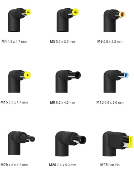 Aisens ASLC-65WAUTO-BK Cargador Portátil 65 W 9 Conectores + USB-A 1.2M Negro