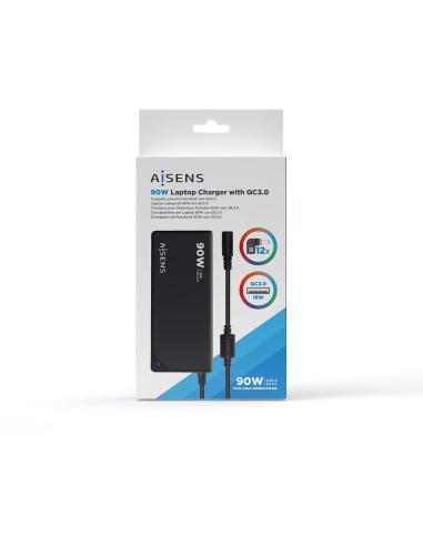 Aisens ASLC-90WAUTO-BK Cargador Portátil 90 W 12 Conectores + USB-A 1.2M Negro