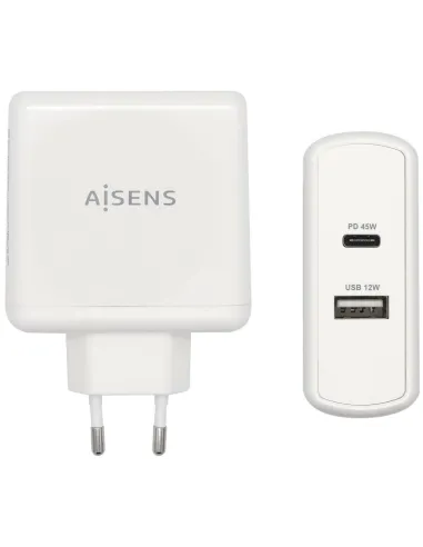 Aisens ASCH-2PD45A-W Cargador Carga Rápida USB-A y USB-C 57 W Blanco