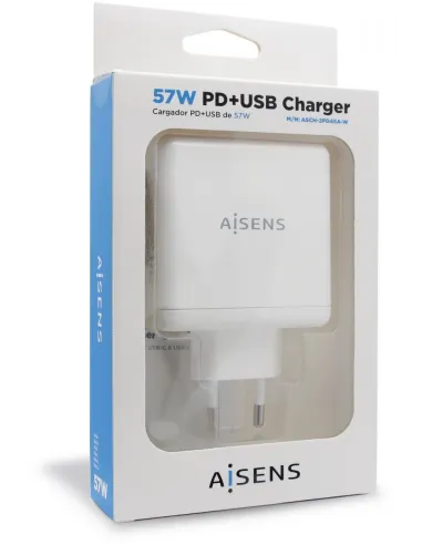 Aisens ASCH-2PD45A-W Cargador Carga Rápida USB-A y USB-C 57 W Blanco
