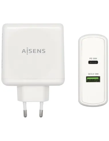 Aisens ASCH-2PD30QC-W Cargador Carga Rápida USB-A y USB-C 48 W Blanco