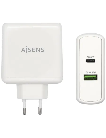 Aisens ASCH-2PD30QC-W Cargador Carga Rápida USB-A y USB-C 48 W Blanco