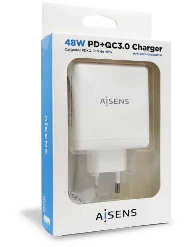 Aisens ASCH-2PD30QC-W Cargador Carga Rápida USB-A y USB-C 48 W Blanco