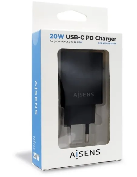 Aisens ASCH-1PD20-BK Cargador USB-C 20 W Negro