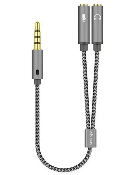 Aisens A128-0418 Adaptador de Audio Jack 3.5 mm 3 Pines a Jack 3.5 mm 4 Pines 25 cm Gris