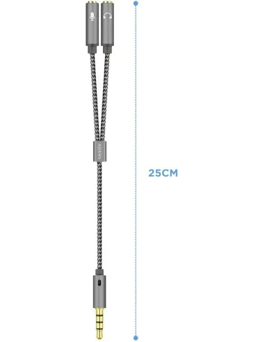 Aisens A128-0418 Adaptador de Audio Jack 3.5 mm 3 Pines a Jack 3.5 mm 4 Pines 25 cm Gris