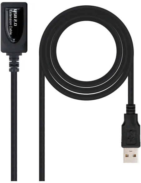 Nanocable 10.01.0211 Prolongador con Amplificador Cable USB 2.0 USB-A Macho a USB-A Hembra 5M Negro