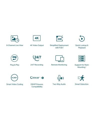 TP-Link VIGI NVR1008H-8P Grabador de Video en Red (NVR) 8 canales Negro