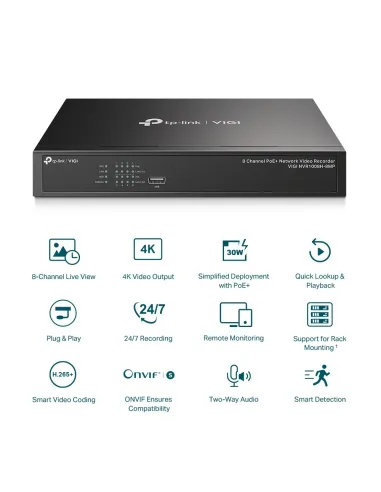 TP-Link VIGI NVR1008H-8MP Grabador de Video en Red (NVR) 8 canales Negro