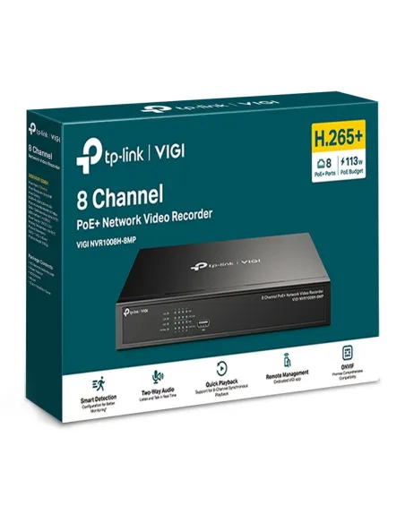 TP-Link VIGI NVR1008H-8MP Grabador de Video en Red (NVR) 8 canales Negro