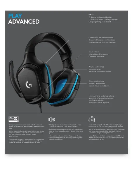 Logitech G432 Auriculares Gaming 7.1 Negro
