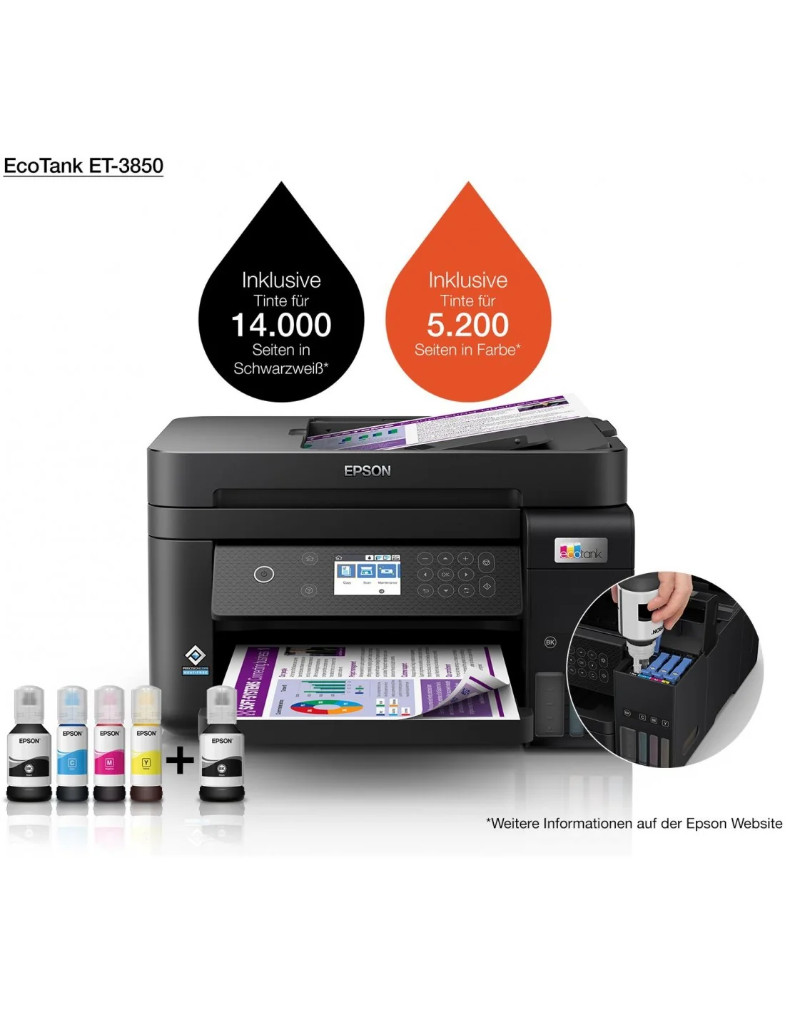 Epson EcoTank ET-3850 Impresora de Tinta Multifunción Color Wifi Negra