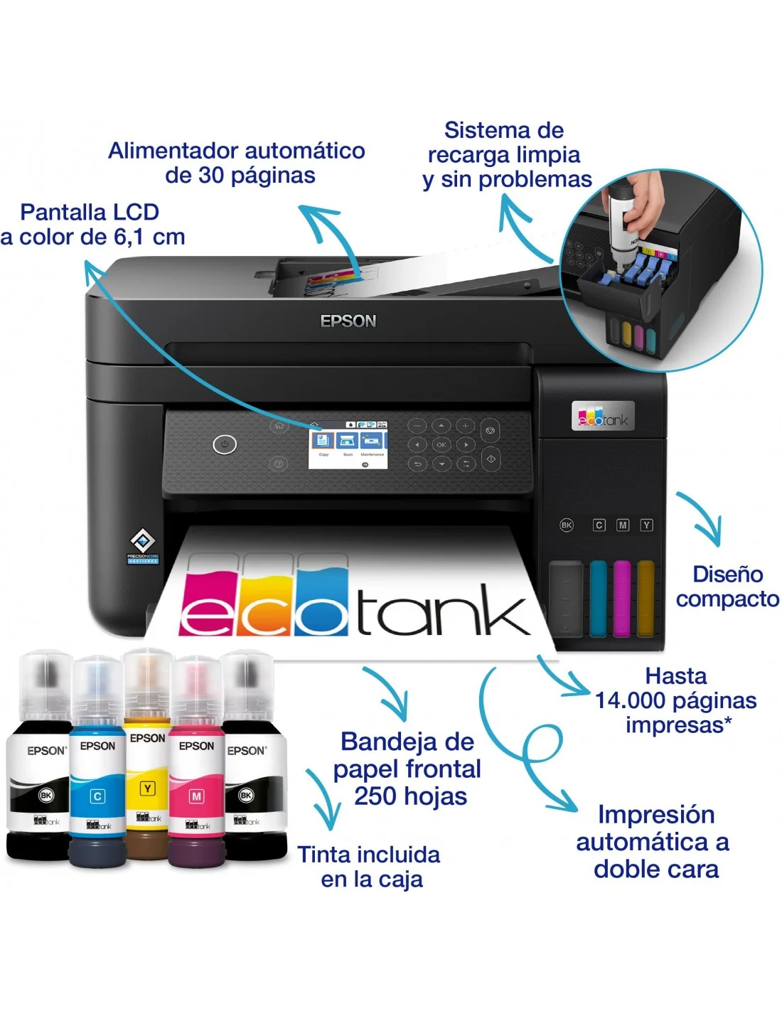 Epson EcoTank ET-3850 Impresora de Tinta Multifunción Color Wifi Negra