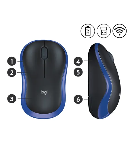 Logitech M185 Ratón Inalámbrico 1000DPI Azul