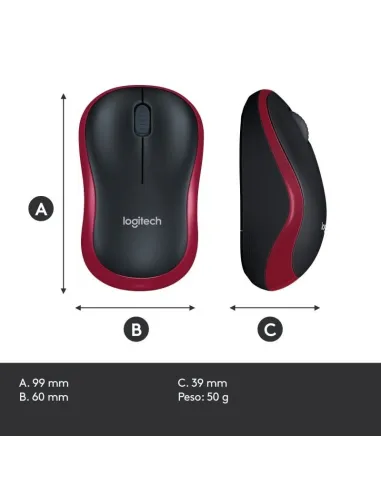 Logitech M185 Ratón Inalámbrico 1000DPI Rojo