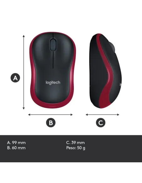 Logitech M185 Ratón Inalámbrico 1000DPI Rojo