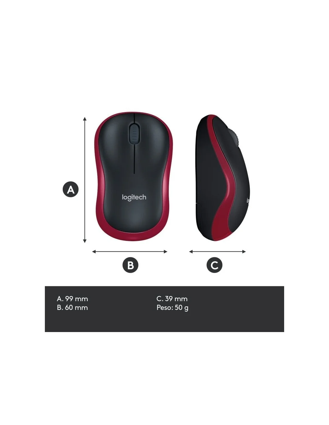 Logitech M185 Ratón Inalámbrico 1000DPI Rojo