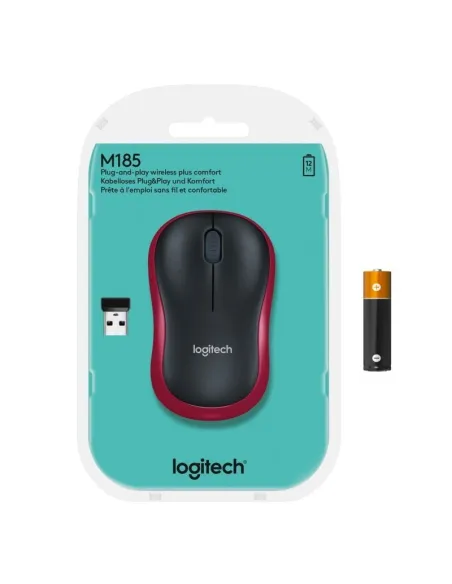 Logitech M185 Ratón Inalámbrico 1000DPI Rojo