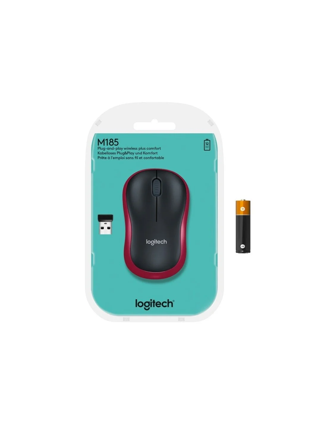 Logitech M185 Ratón Inalámbrico 1000DPI Rojo