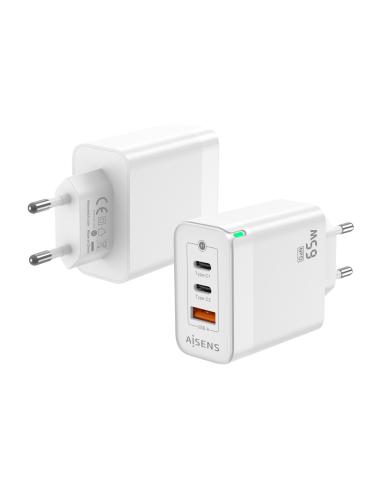 Aisens ASCH-65W3P007-W Cargador de Smartphone USB-A y USB-C 65 W Blanco