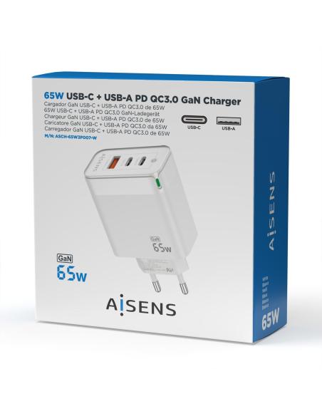 Aisens ASCH-65W3P007-W Cargador de Smartphone USB-A y USB-C 65 W Blanco