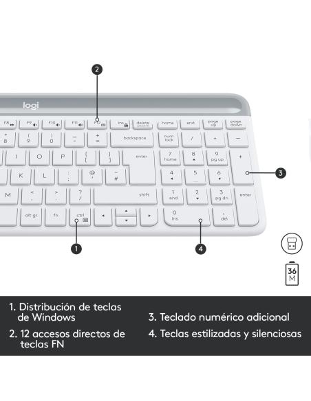 Logitech 920-009199 MK470 Slim Combo Teclado + Ratón Inalámbricos Blanco