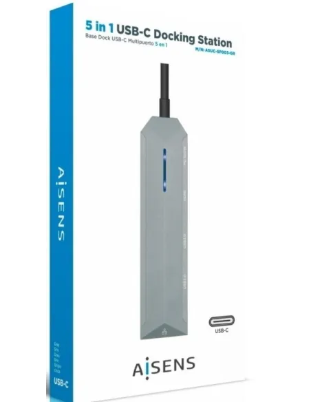 Aisens ASUC-5P003-GR Docking Station 5 Puertos USB-C a USB-A/USB-C/HDMI/RJ-45 15 cm Gris