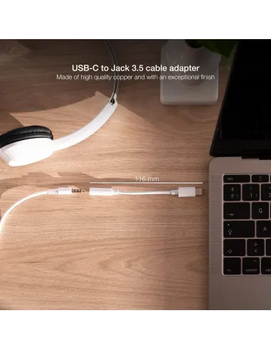 Nanocable Adaptador USB-C a Jack 3.5 Macho/Hembra 11cm Blanco