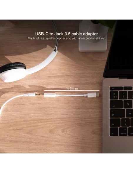 Nanocable Adaptador USB-C a Jack 3.5 Macho/Hembra 11cm Blanco