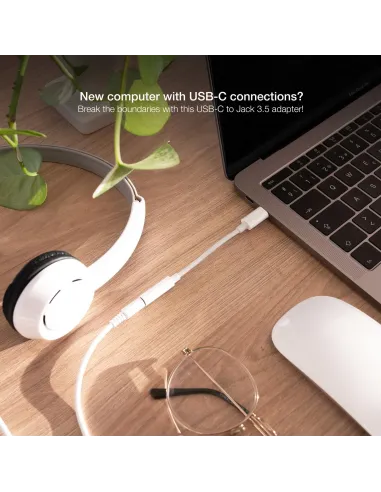 Nanocable Adaptador USB-C a Jack 3.5 Macho/Hembra 11cm Blanco