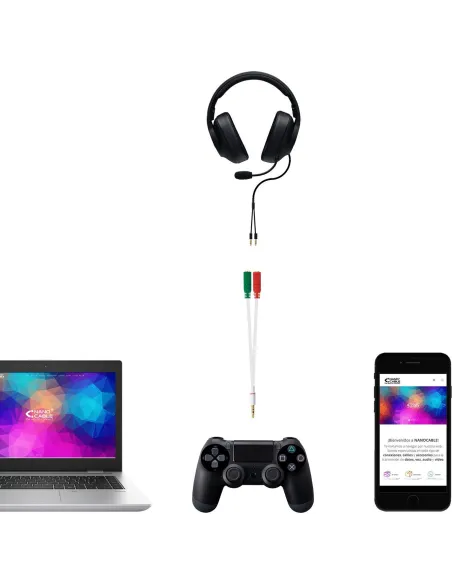 Nanocable Cable Adaptador Audio Jack 3.5 de 4 Pines a 2x Jack 3.5 de 3 Pines Macho/Hembra