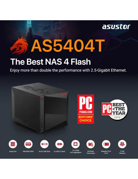 Asustor AS5404T Servidor de Almacenamiento NAS Ethernet Negro