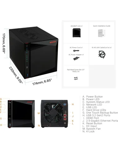 Asustor AS5404T Servidor de Almacenamiento NAS Ethernet Negro