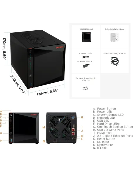 Asustor AS5404T Servidor de Almacenamiento NAS Ethernet Negro