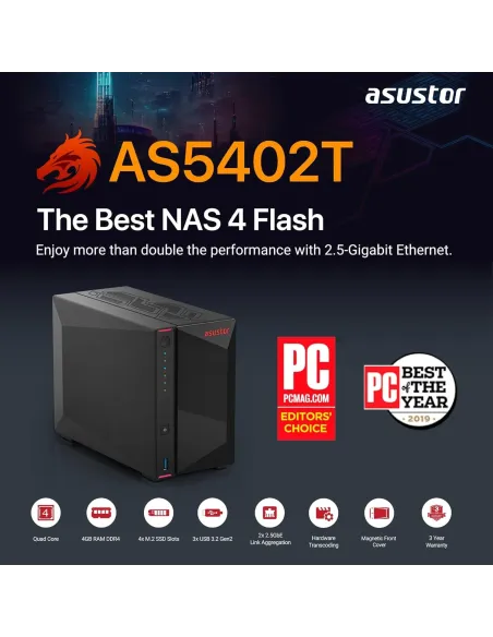 Asustor AS5402T Servidor de Almacenamiento NAS Ethernet Negro