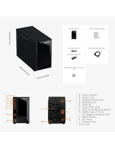 Asustor Drivestor 2 Pro Gen2 AS3302T V2 NAS 2 Bahías Negro