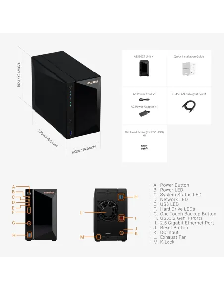 Asustor Drivestor 2 Pro Gen2 AS3302T V2 NAS 2 Bahías Negro
