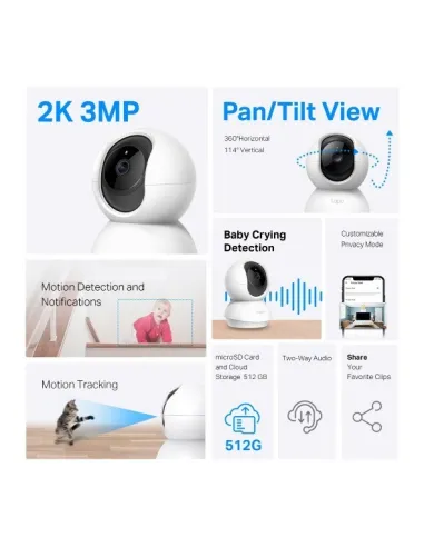 TP-Link Tapo C210 Cámara de Vigilancia 360º Wi-Fi 2K+3MP