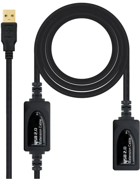 Nanocable 10.01.0212 Cable Prolongador USB-A 2.0 Macho/Hembra 10M Negro