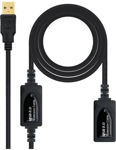 Nanocable 10.01.0212 Cable Prolongador USB-A 2.0 Macho/Hembra 10M Negro